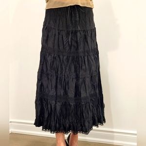Black Gypsy Bohemian Full Circle Ruffle Maxi Long Skirt